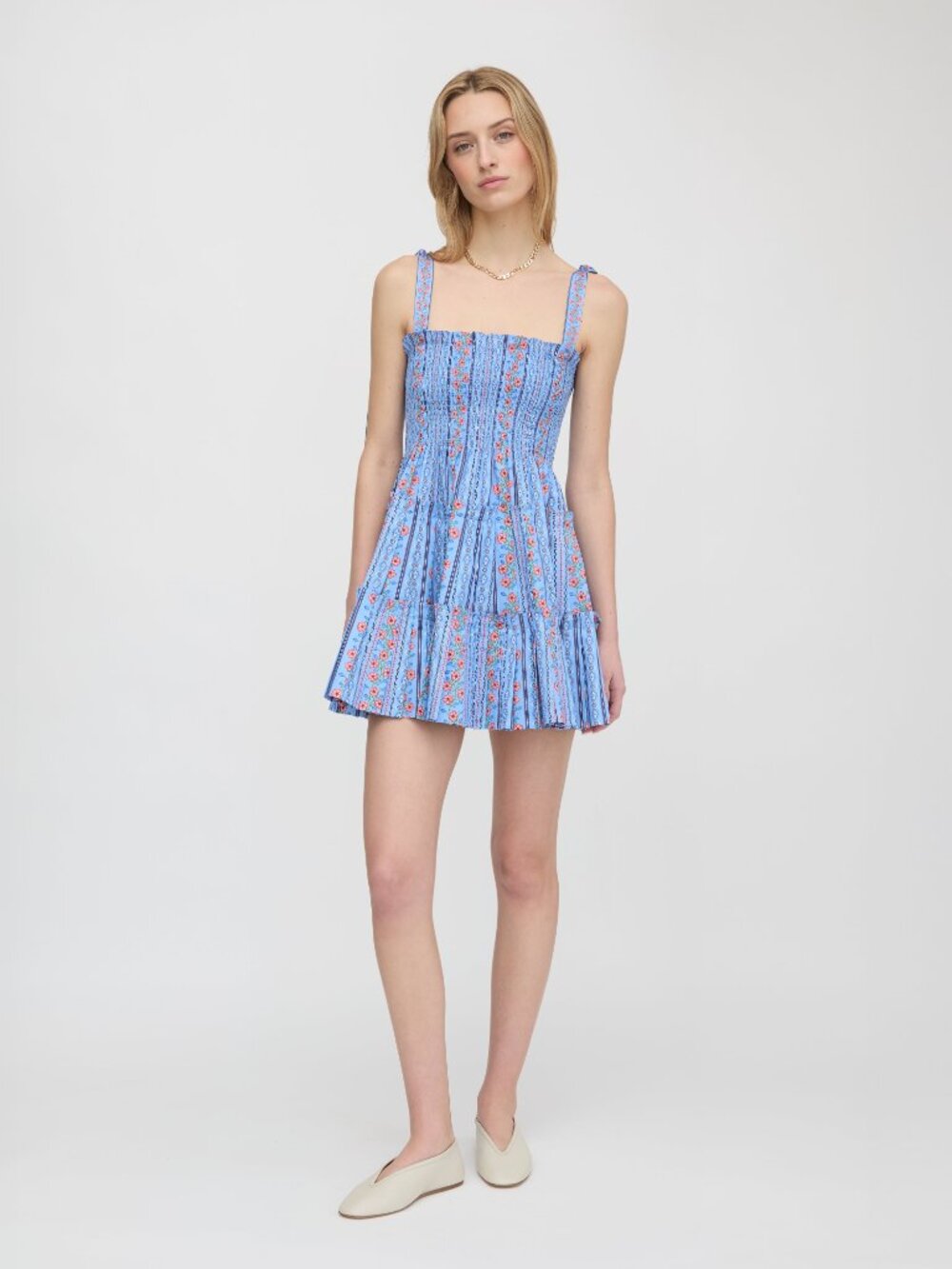 Hill House Home The Ribbon Charlotte Nap Dress - Blue Floral Batik Stripe Size X - Picture 3 of 3